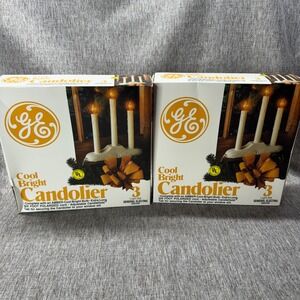 Lot of 2 Vintage GE Cool Bright Candolier 3 Light Window Sets Ivory Amber CAL7-3